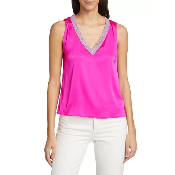 Generation Love Candice Crystal Top HOT PINK V-Neck Rhinestone Satin SMALL $215 - Picture 2 of 9